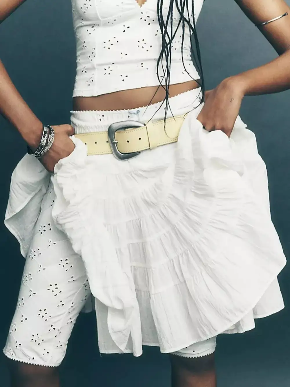 Sequin Drawstring Tiered Mini Skirt