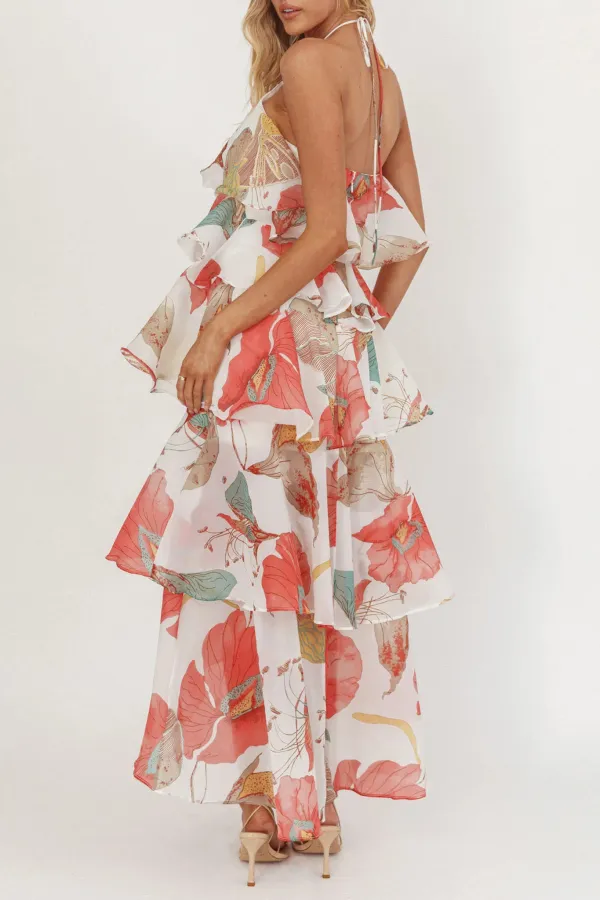 Casual Holiday Style Halterneck Ruffle Dress