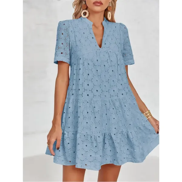 Flowy Lace Dresses Short Sleeve V Neck Tunic Dress