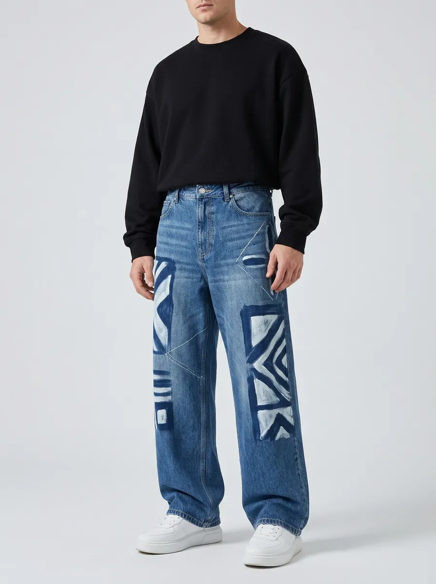 Men's Classic Geometric Wide Leg Jeans