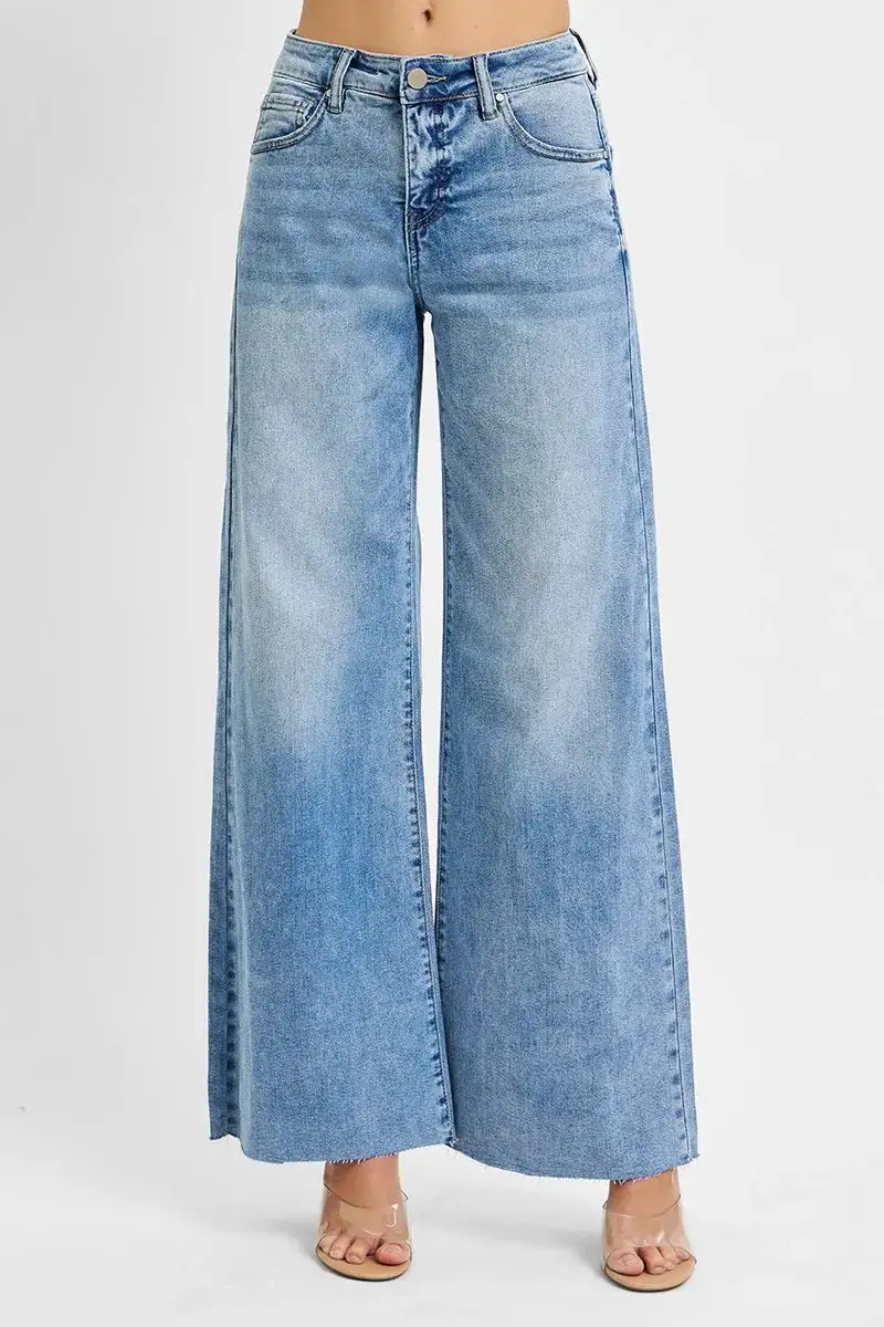 Everyday High Rise Raw Hem Wide Leg Jeans