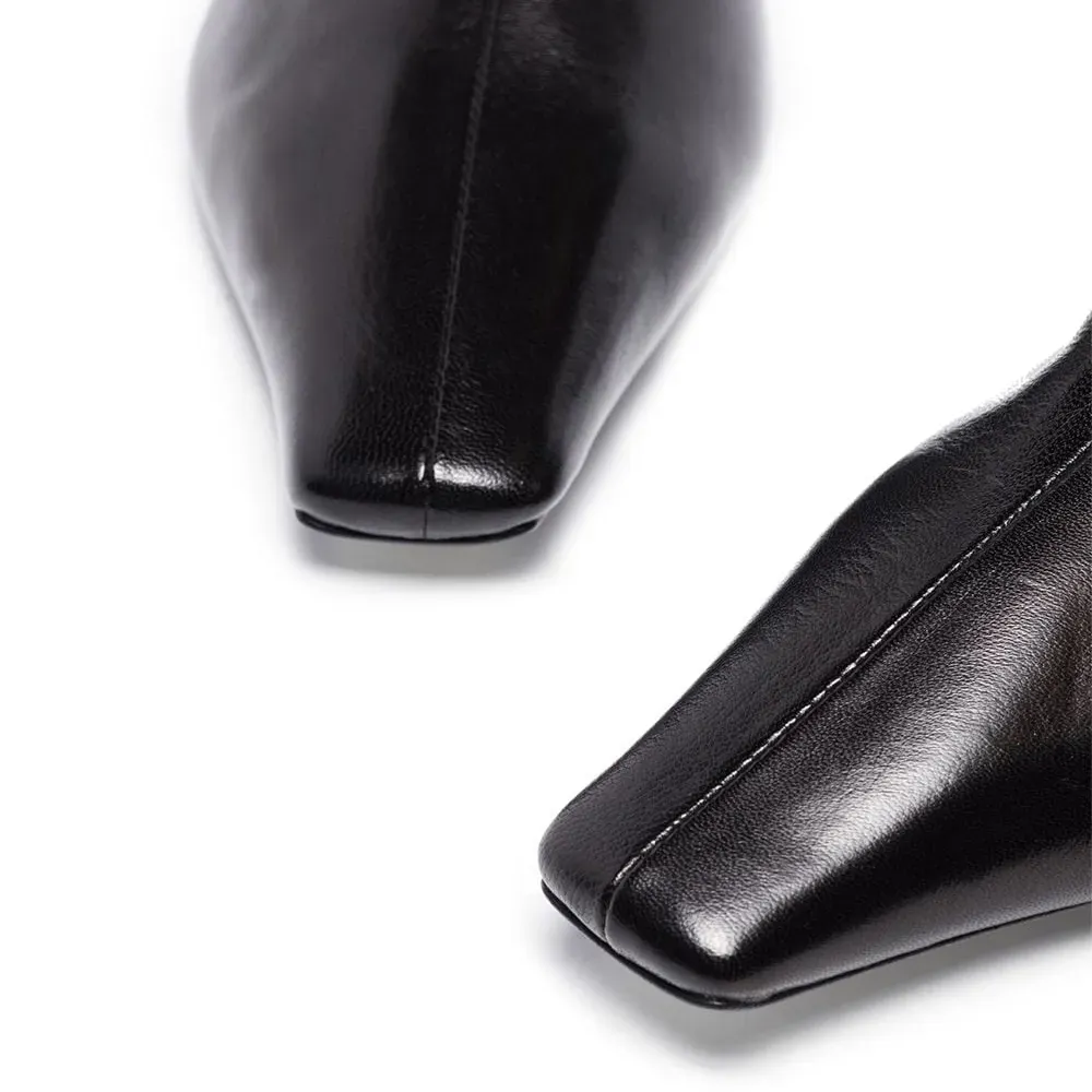 Classic Faux-Leather Square-Toe Kitten-Heel Platform Knee-High Boots