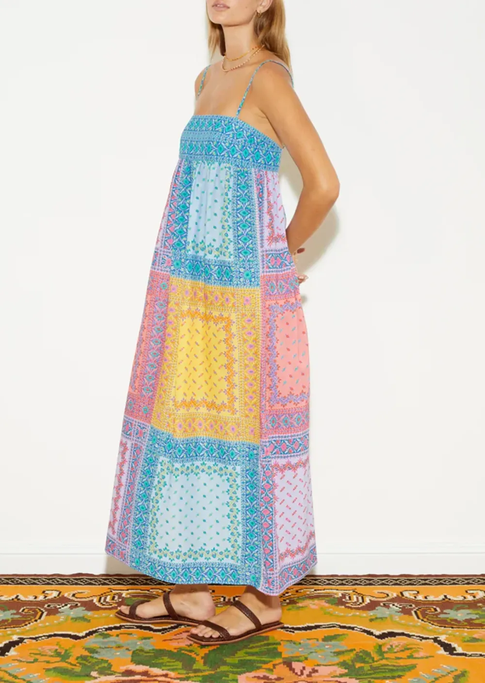 CONTRAST COLOR MAXI BODICE DRESS