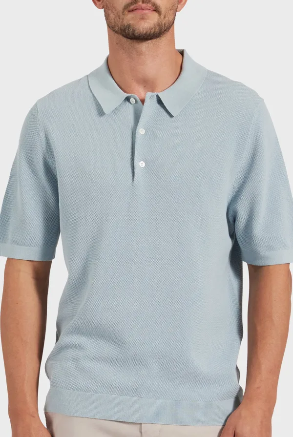 Polo Neck Textured Tee-Navy