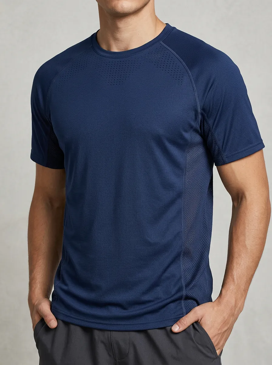 Men's Athletic Fitness Mesh Panel Breathable Sport T-Shirt