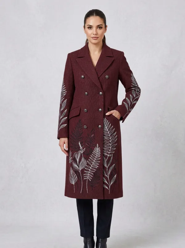 Women's Botanical Fern Printed Double-Breasted Coat