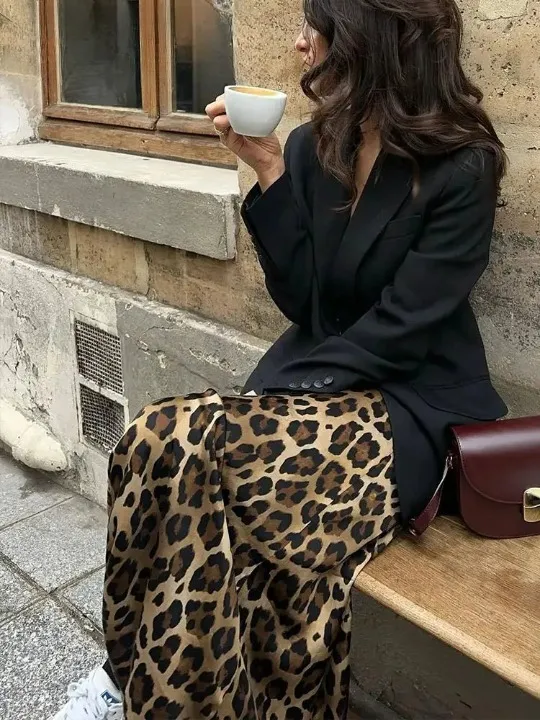 Cheetah-Print A-Line High-Waist Skirt