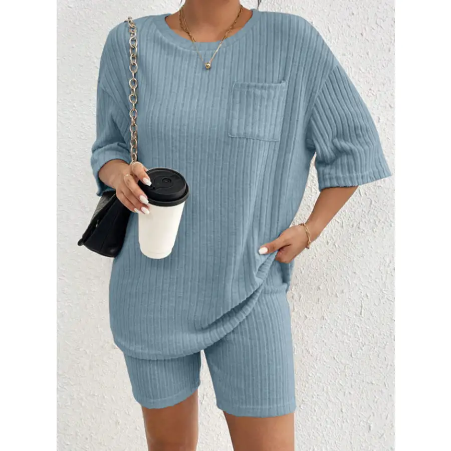 Ribbed Round Neck Top and Shorts Set