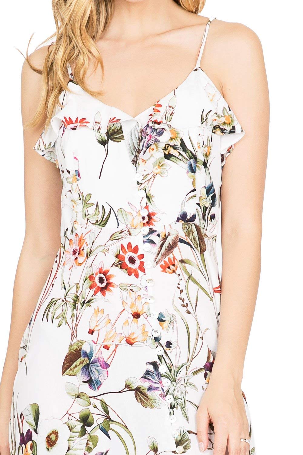 White Floral Spaghetti - Strap Maxi Dress