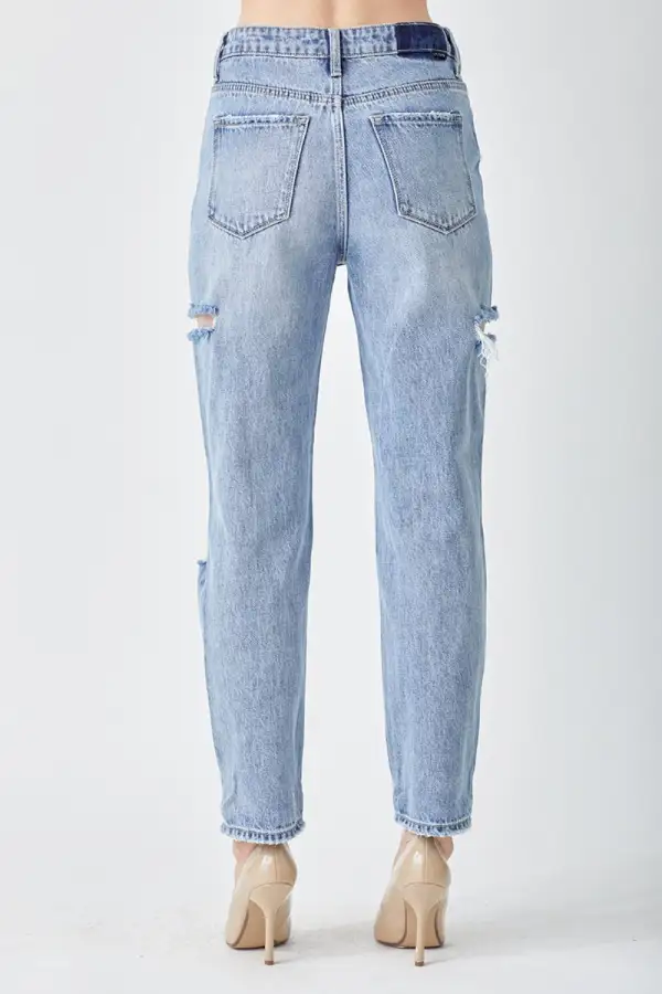 Contoured Distressed Denim Jeans