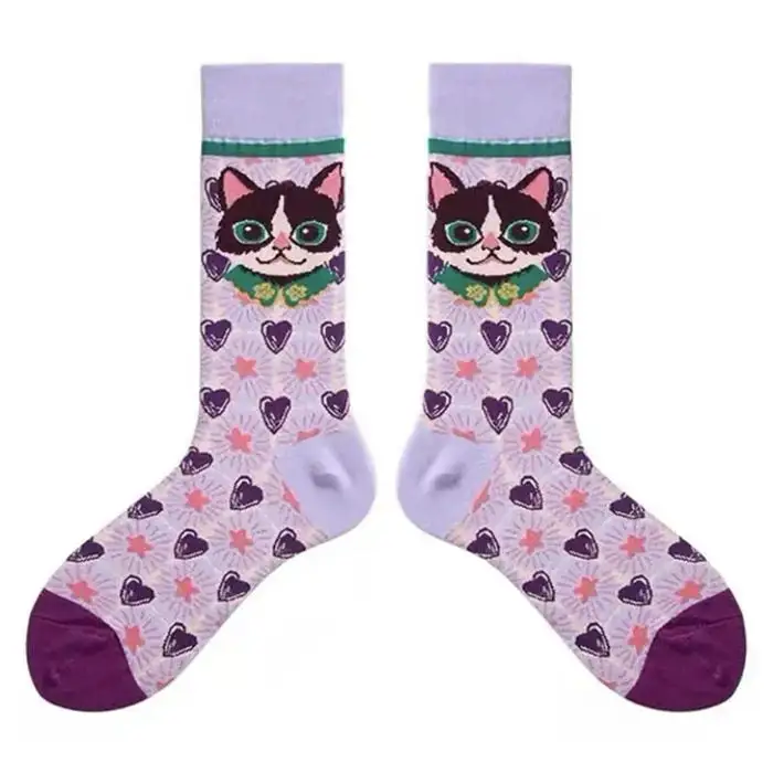 Preppy Cat Print Socks