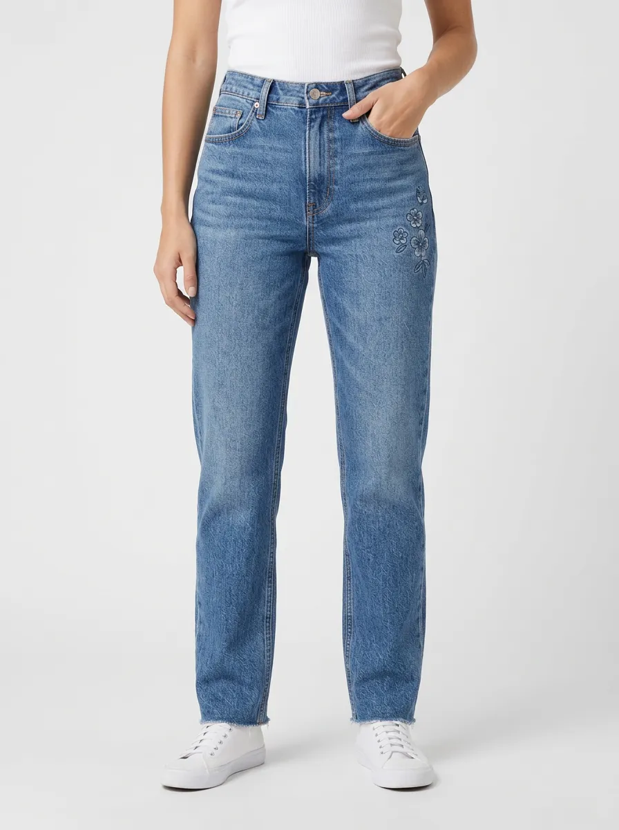 Polished Straight Leg High Waist Denim Jeans