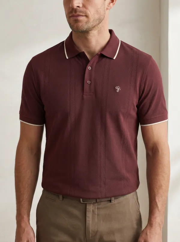 Men's Knit Ribbed Textured Vertical-Stripe Embroidered Polo Shirt