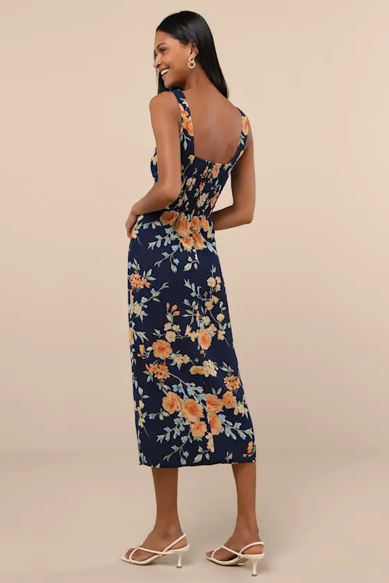 Lesina Ivory Floral Sleeveless Midi Dress