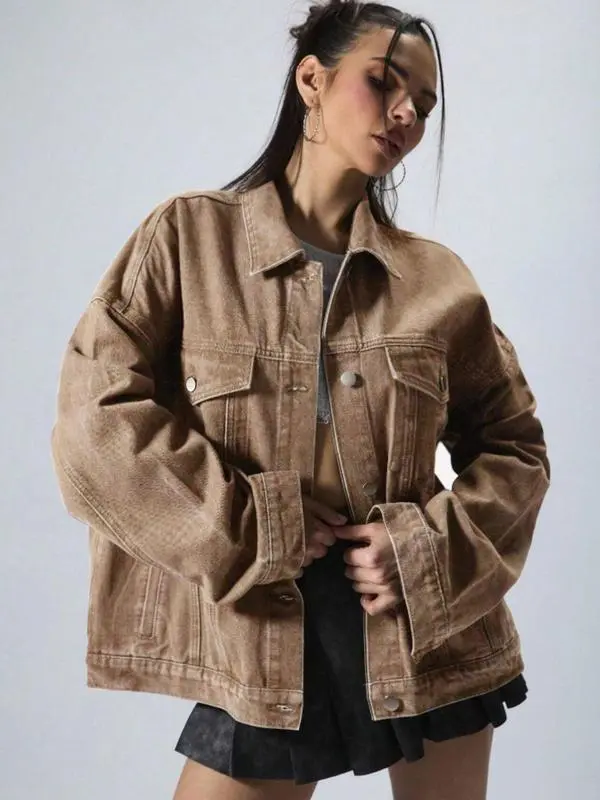 4-PACK Women's Solid Color Button Front Dropped Shoulder Denim Jacket