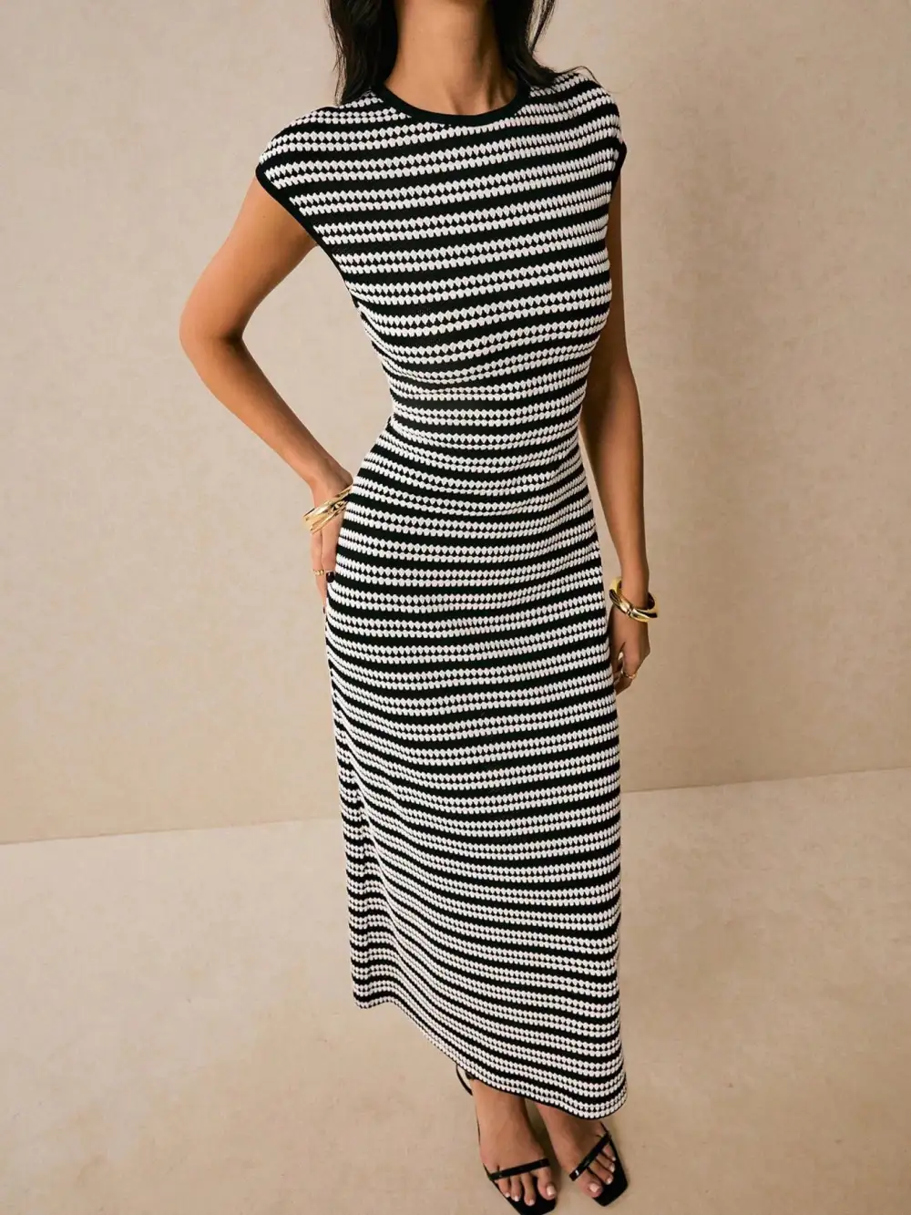 Balanced Detail Striped Midi Dress