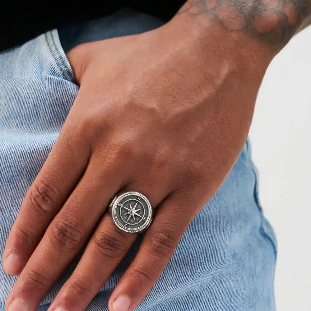 Men's Anchor Compass Ring