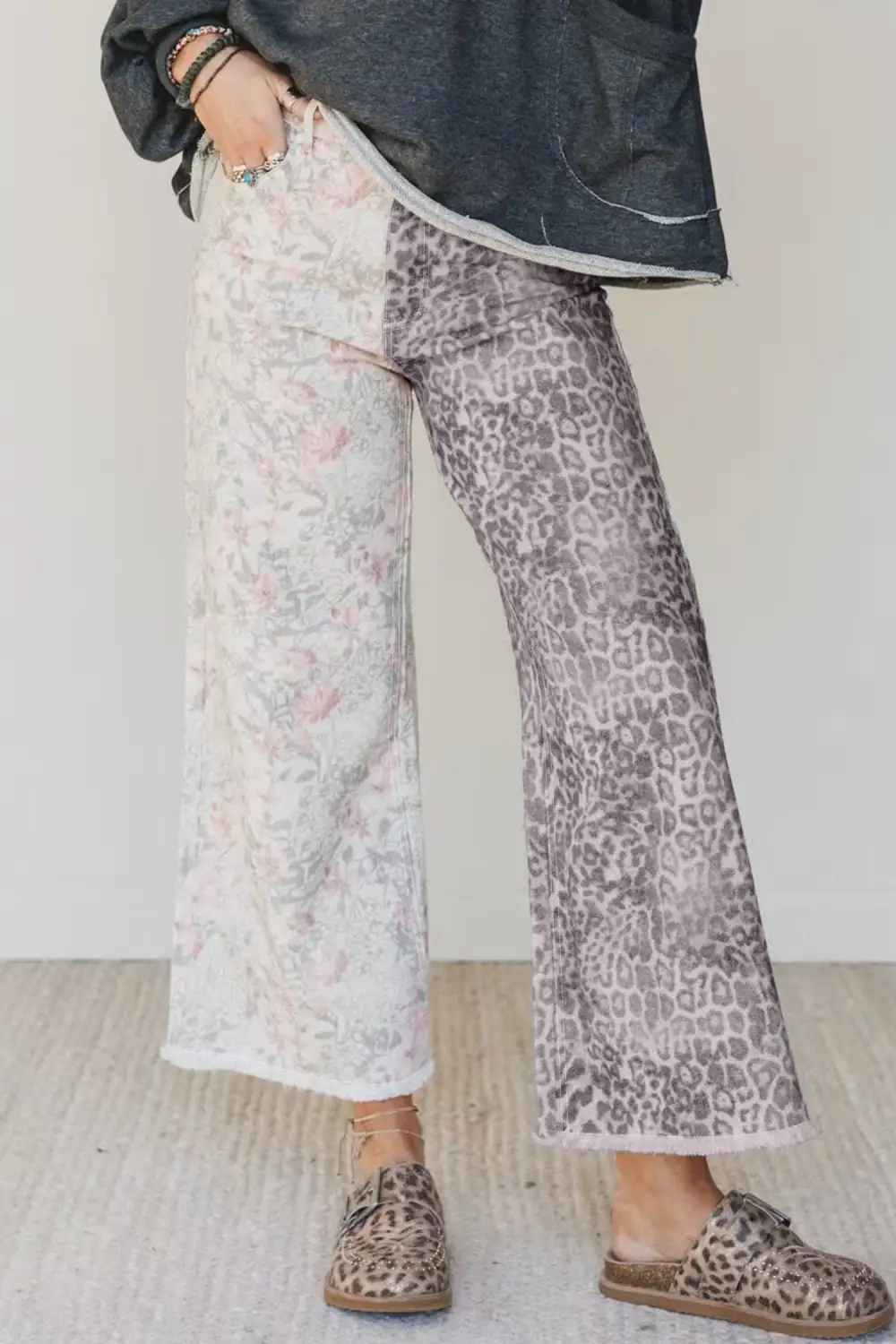Raw Hem Patchwork Denim Jeans