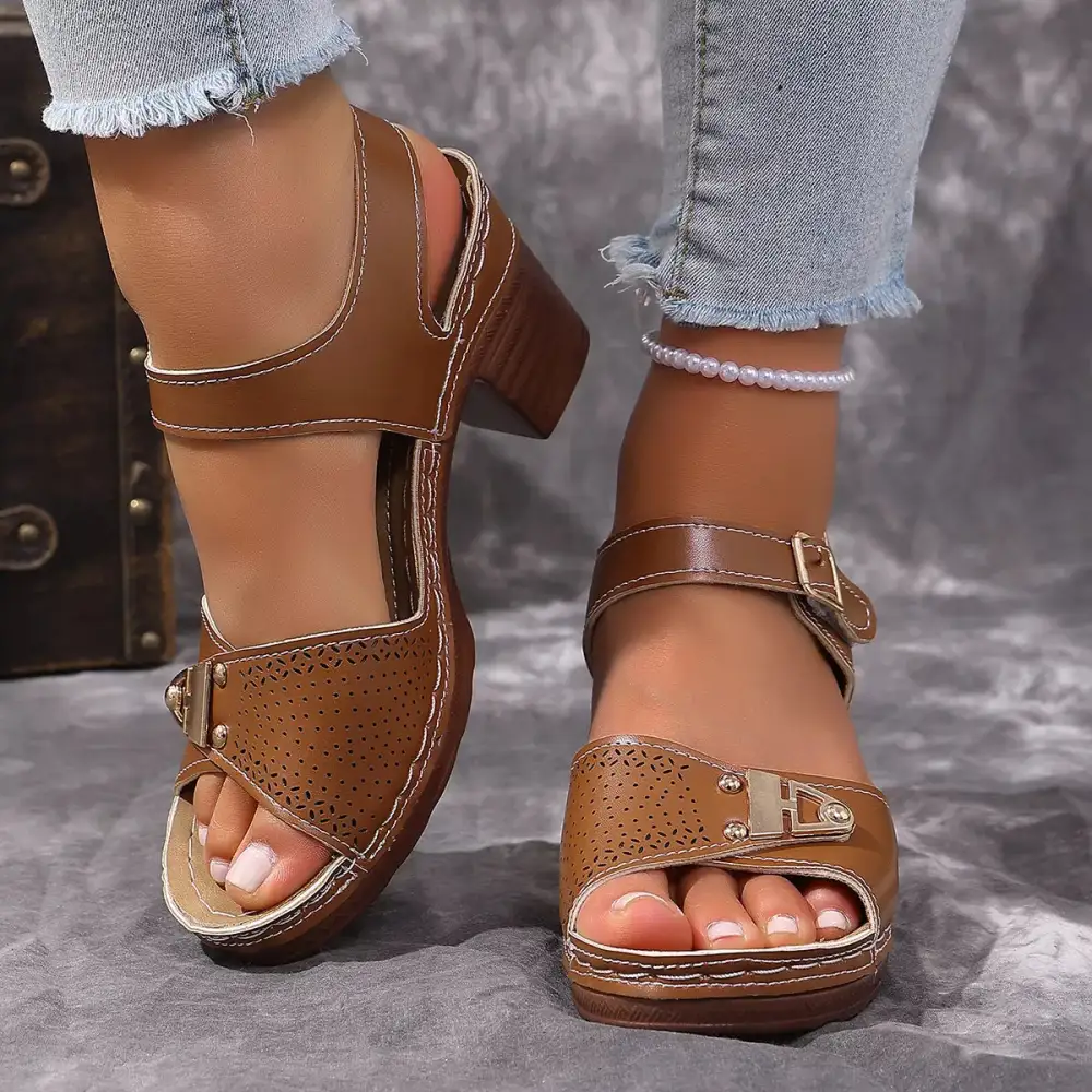 Cozy Open Toe Block Heel Sandals
