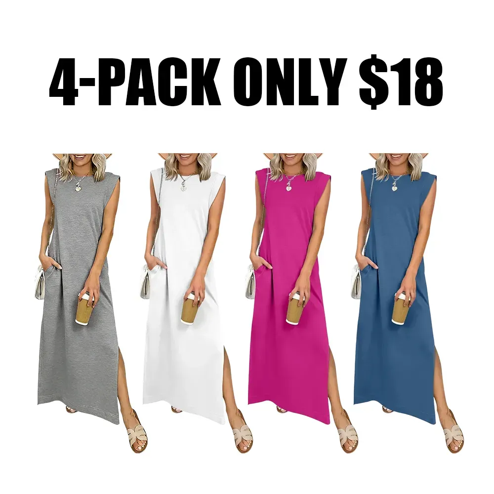 Women Summer Casual Sleeveless Maxi Dress 2026 Crewneck Loose