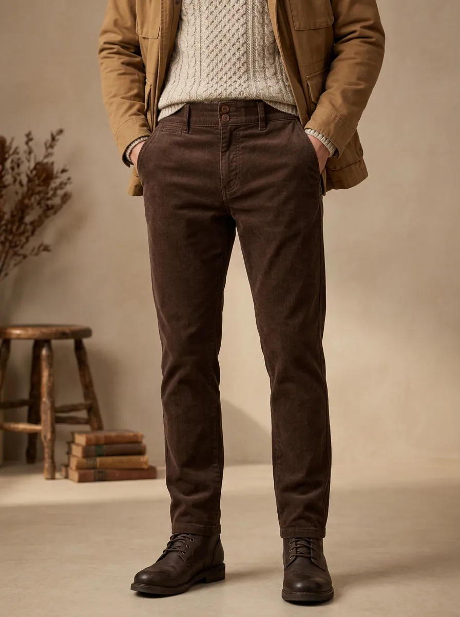 Men's Autumn Winter Traditional Corduroy Casual Button Front Pants
