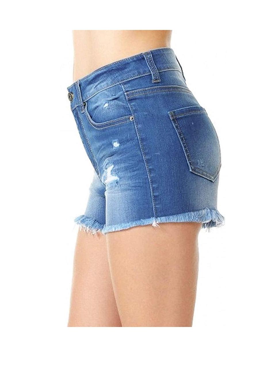 Dark Wash High - Waisted Denim Shorts
