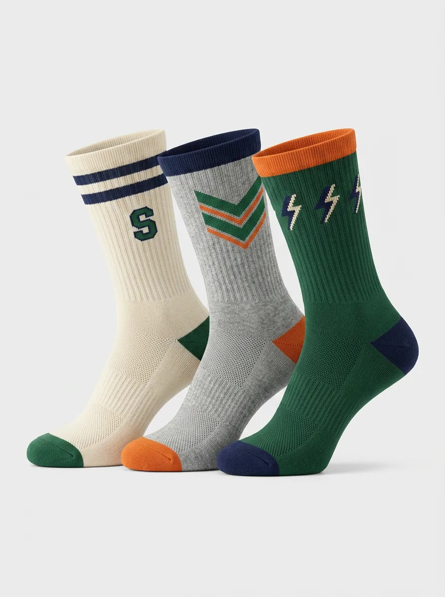 Geometric Striped Varsity 3-Pair Mid-Calf Athletic Socks