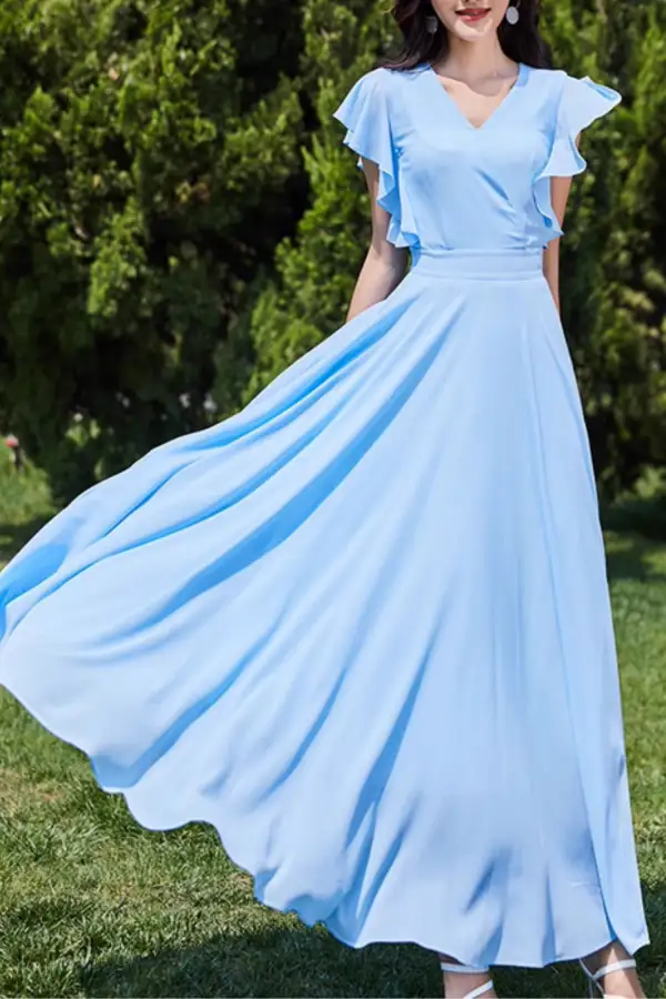 Refined Chiffon A Line Swing Maxi Dress