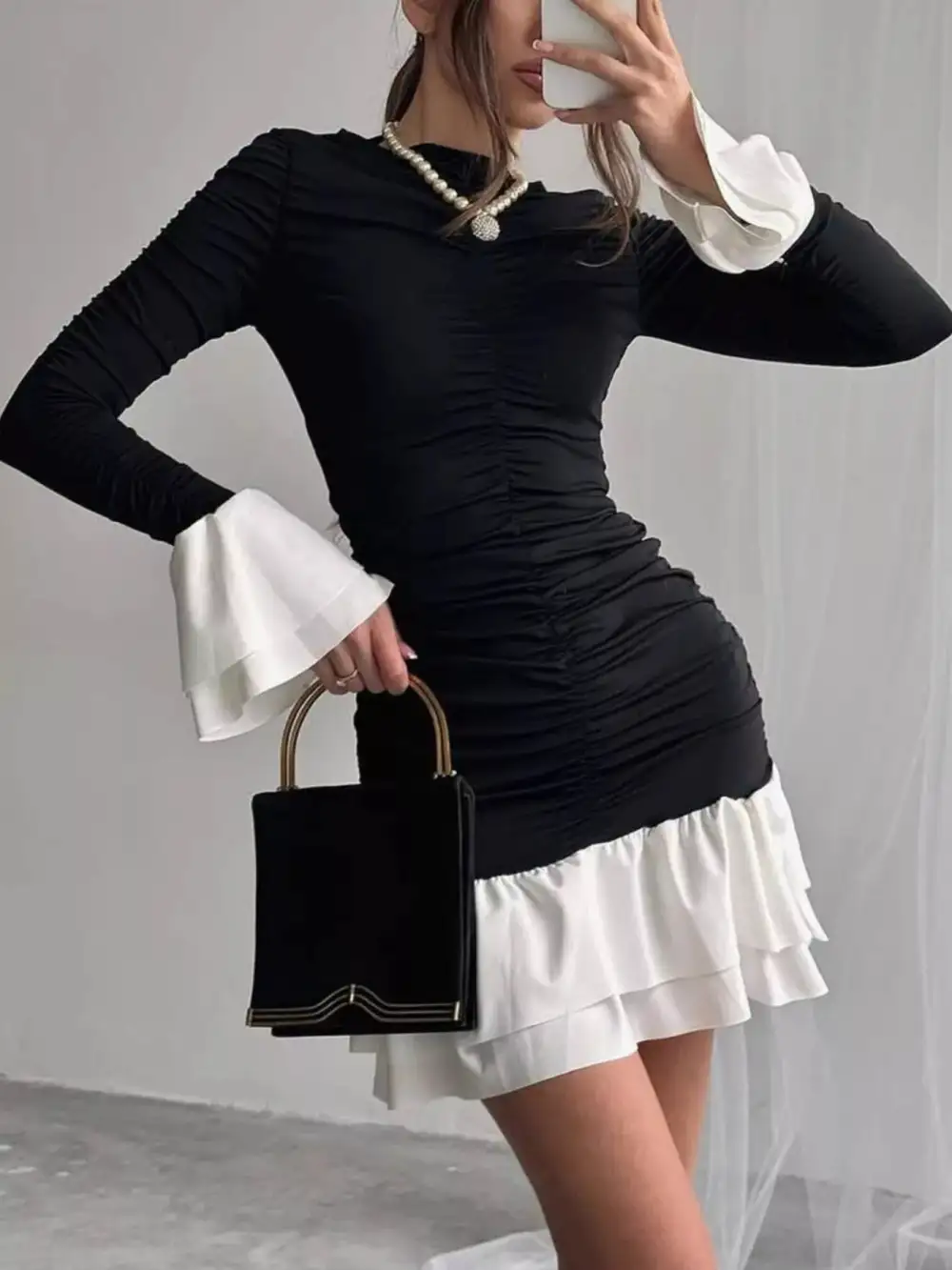 Finish Ruffle Long Sleeve Mini Dress