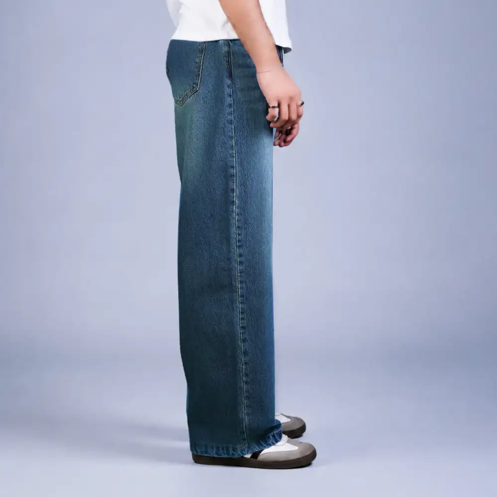 Men's Whiskered Baggy Stretch Denim Jeans