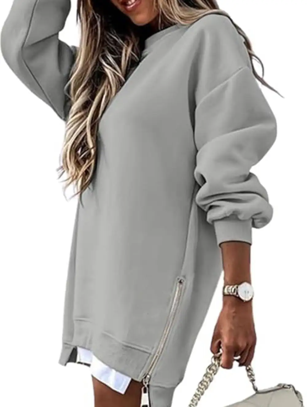 Side Zip Patchwork Pullover Sweatshirt