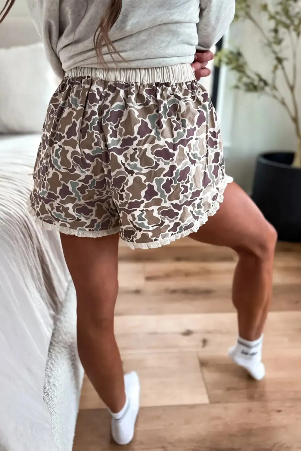 Lace Trim Camouflage Ruffle Trim Boxer Shorts
