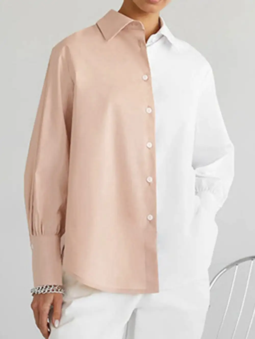 Simple Patchwork Contrast Detail Shirt