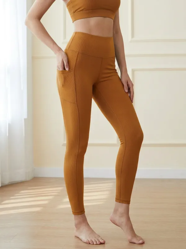 Women's Ribbed High-Waisted Pocket Yoga Leggings