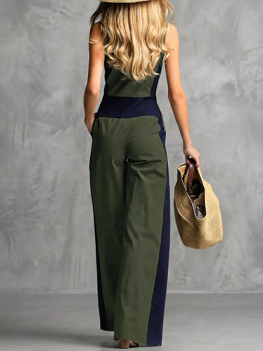 Mouwloze Jumpsuits Met Wijde Pijpen Contrasterende Kleuren En