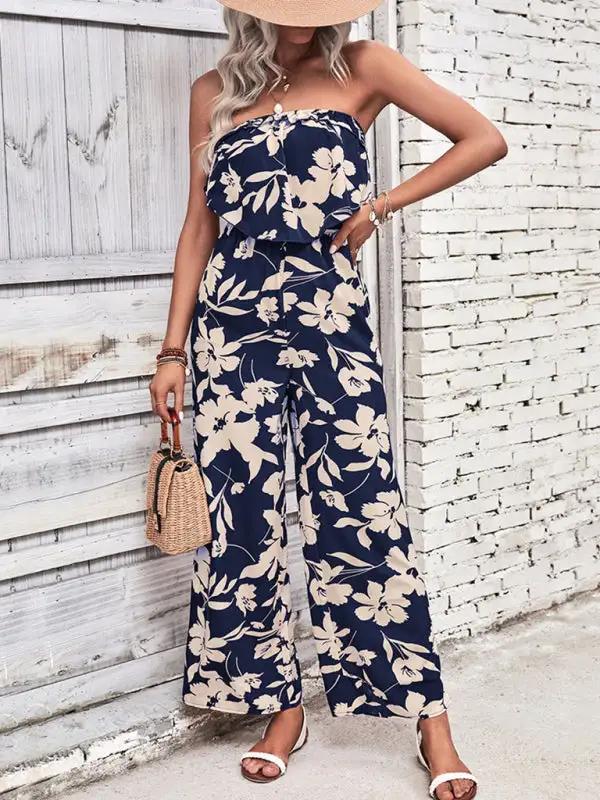 Tube Top Printed Tight Jumpsuit