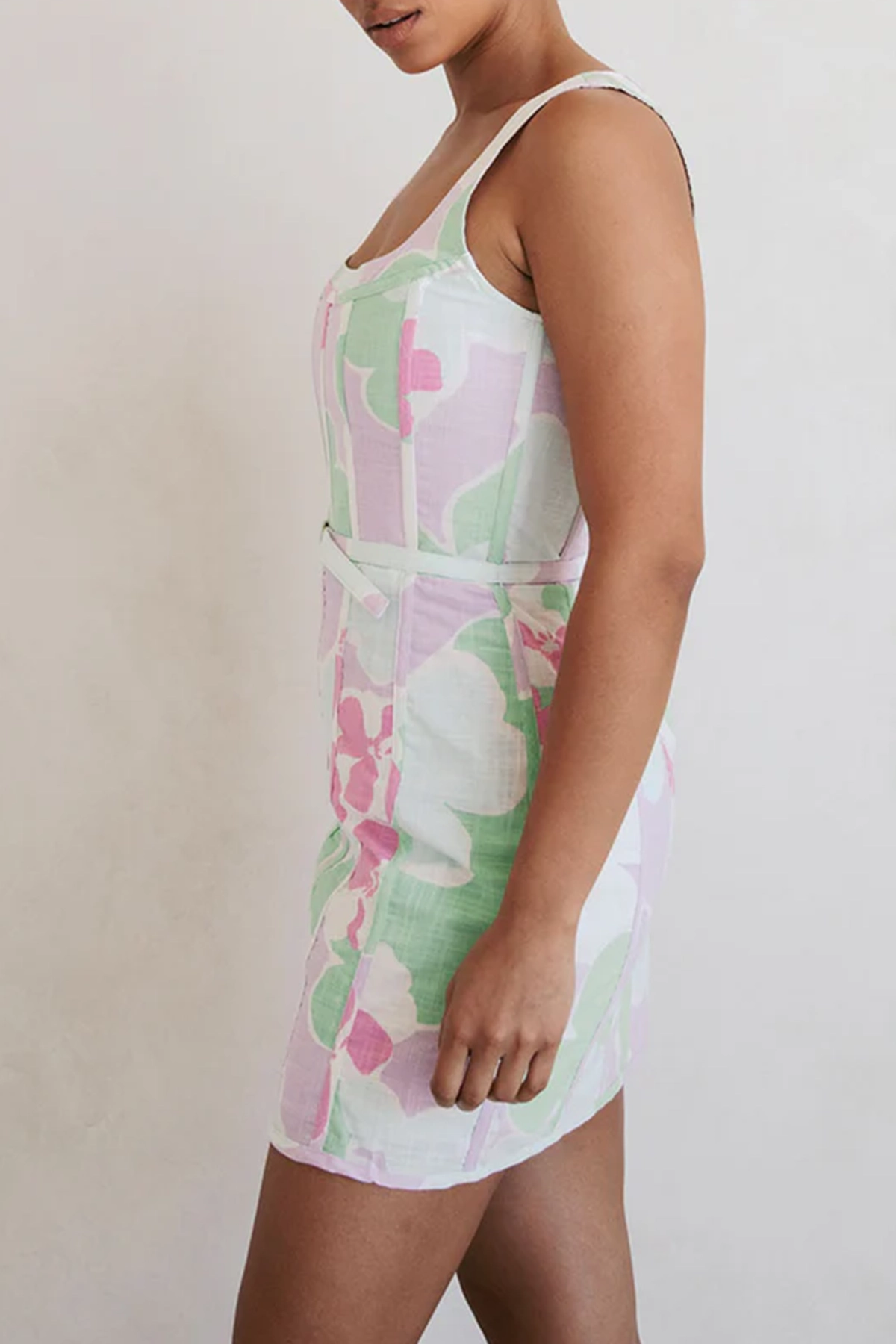 Pastel Print Square Neck Mini Dress