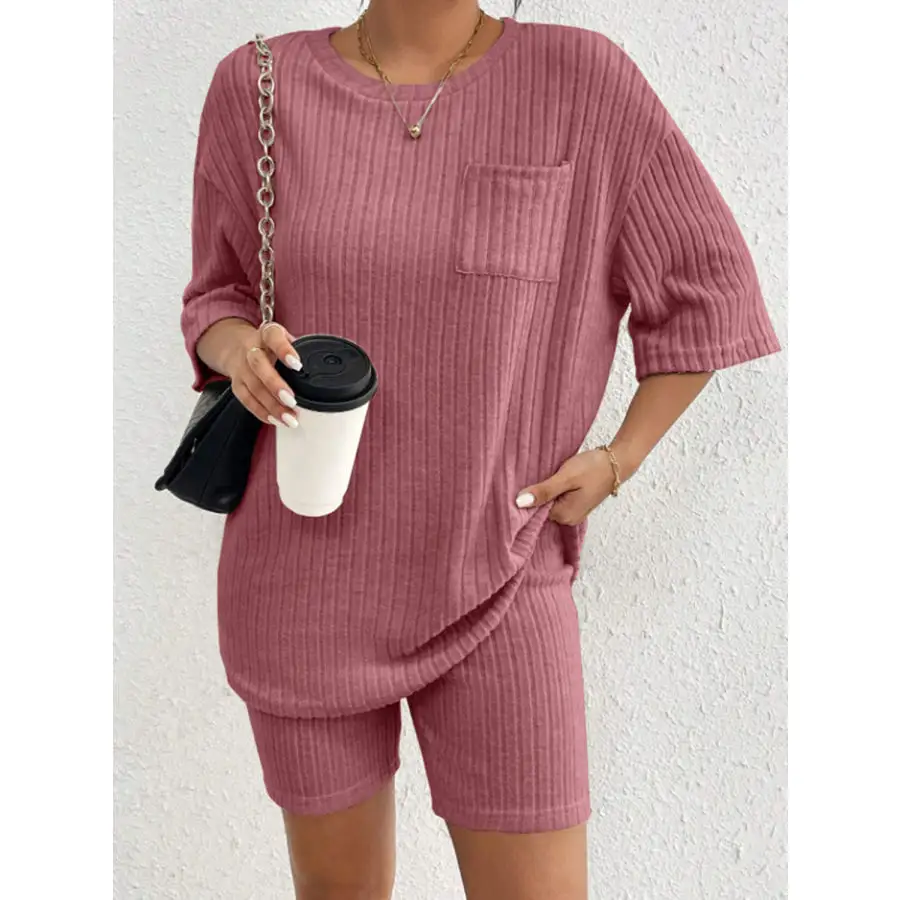 Ribbed Round Neck Top and Shorts Set