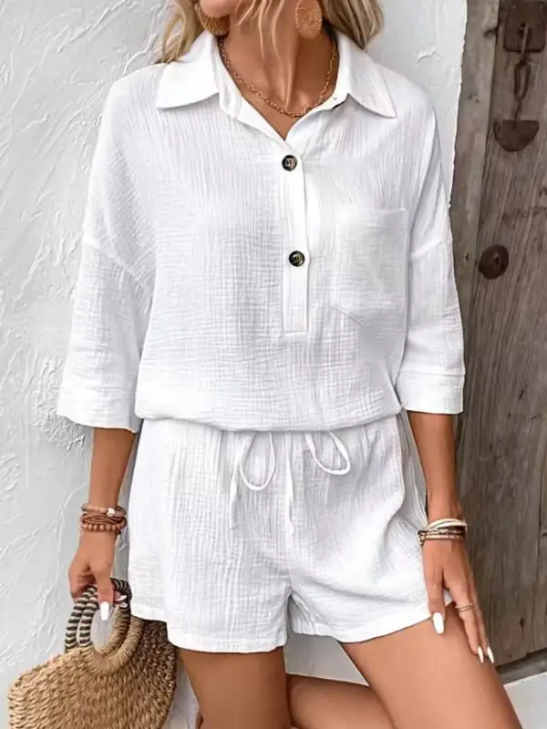Button Detail Top and Shorts Set