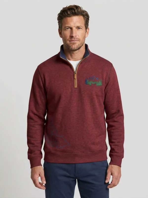 Men's Camping Mountain Compass Graphic Zip-Neck Sweatshirt