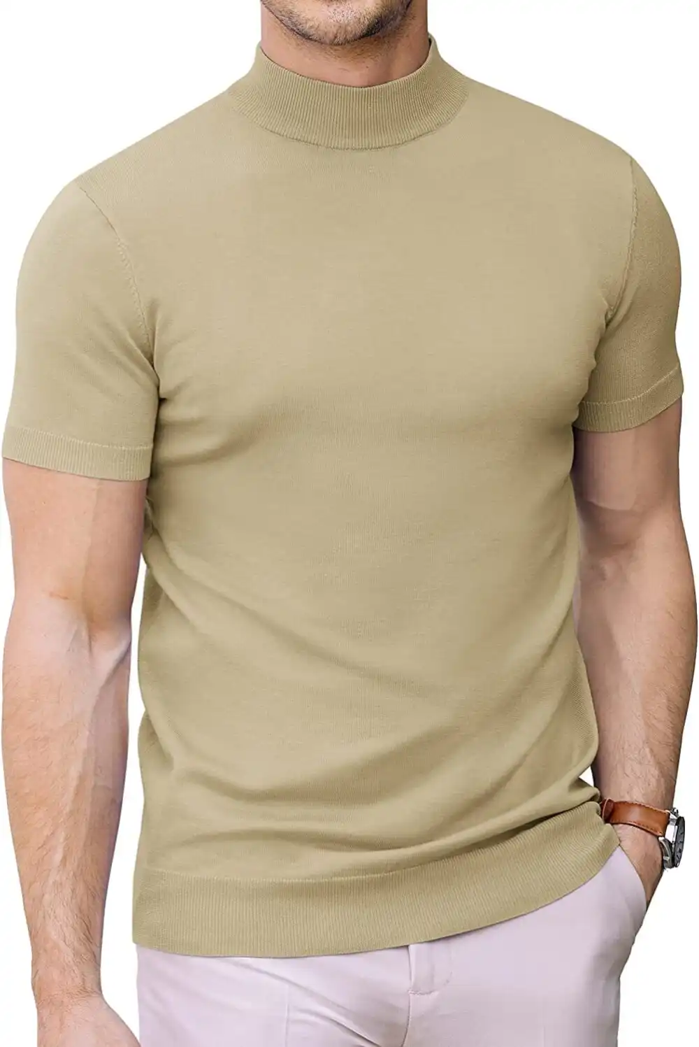 Turtleneck Basic Slim Fit Knitted Short Sleeve Shirt Sweater