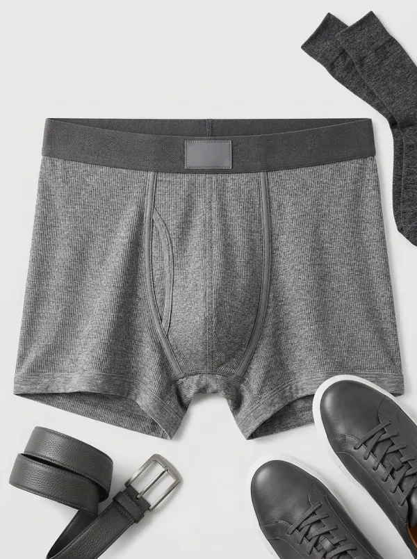 Men's Grey Ribbed Texture Solid Printed Boxer Briefs