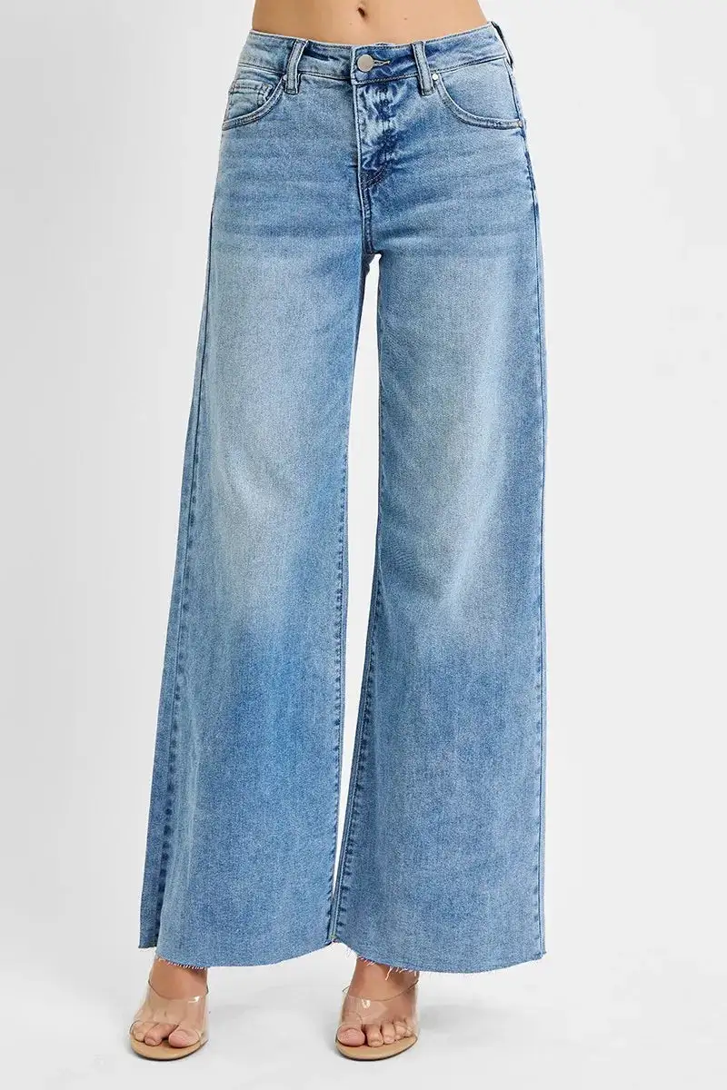 Everyday High Rise Raw Hem Wide Leg Jeans