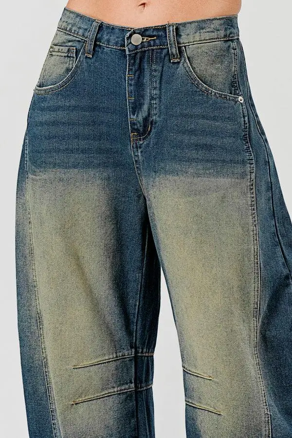 Mid Rise Barrel Denim Pants