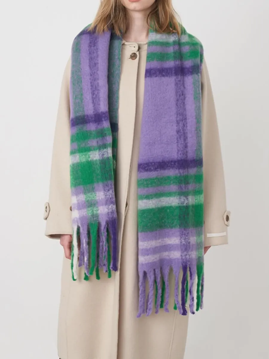 Relaxed Gradient Plaid Tassel Scarf