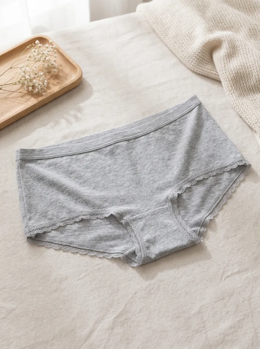 Women's Grey Cotton Lace Trimmed Panties
