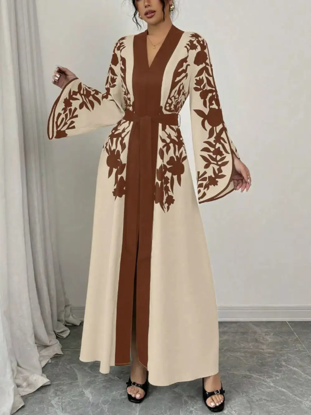 Printed Tie Waist Maxi Dress