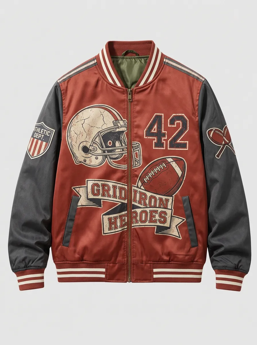 Men's American Football Gridiron Heroes Helmet Printed Bomber Jacket