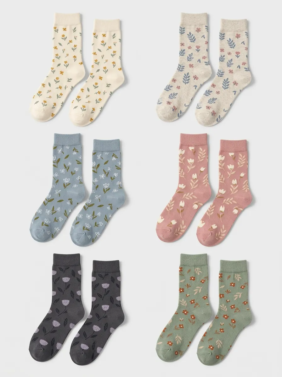 Women's Assorted Botanical Crew Socks Six Pair Set