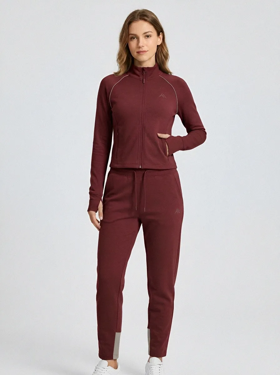 Women's Sage Green Embroidered Zip-Up Jacket & Jogger Set